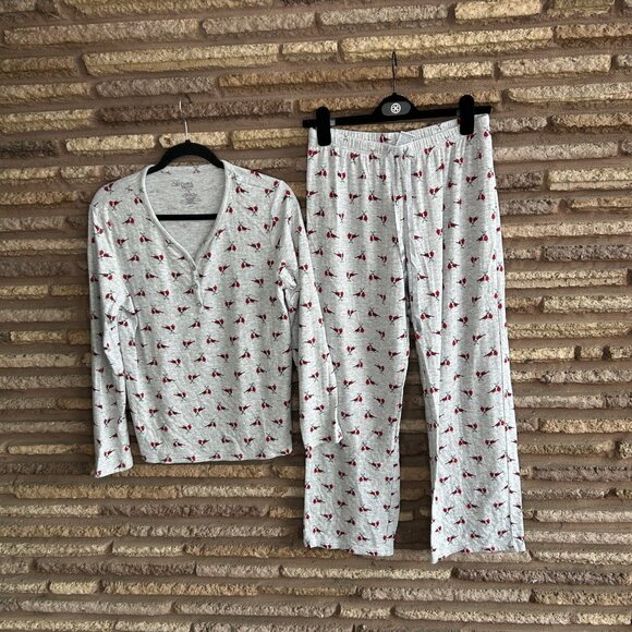 Croft & Barrow Gray Red Cardinal Bird Pajamas Set Size Small Cozy Loungewear - Picture 6 of 8